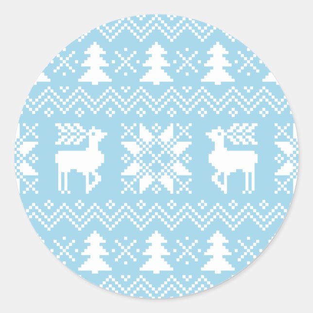 Sticker Rond Balayage de Noël nordique Motif bleu inspiré (Devant)