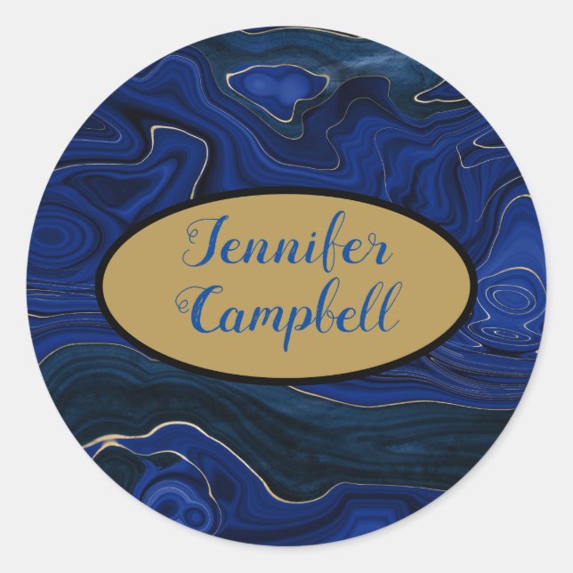 Sticker Rond Balayages d'Agate Bleu Lapis (Devant)