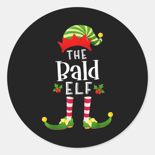 Sticker Rond Bald Christmas Elf Matching Pajama X-mas Party  (Devant)