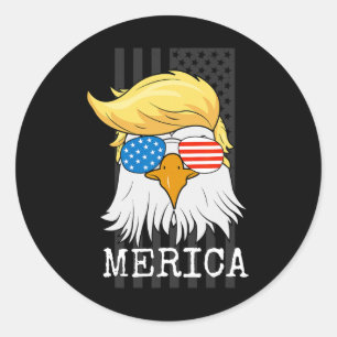 Sticker Rond Bald Eagle 4 juillet Trump Drapeau américain drôle