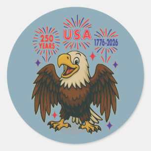 Sticker Rond Bald Eagle avec Fireworks - USA 250 ans 1776-2026