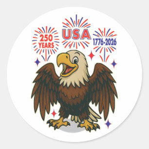 Sticker Rond Bald Eagle avec Fireworks - USA 250 ans 1776-2026