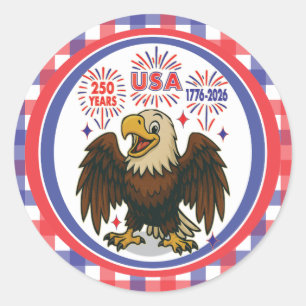 Sticker Rond Bald Eagle avec Fireworks - USA 250 ans 1776-2026