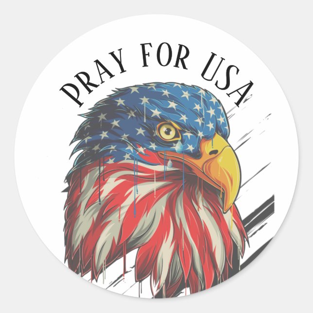 Sticker Rond Bald Eagle Bird USA Drapeau Prier pour les USA (Devant)