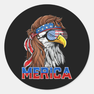 Sticker Rond Bald Eagle Mullet Merica drapeau américain Patriot