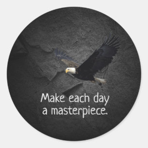 Sticker Rond Bald Eagle sur pierre noire avec citation motivant