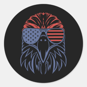 Sticker Rond Bald Eagle Usa Chemise Drapeau 4 juillet Aigle Usa