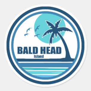 Sticker Rond Bald Head Island North Carolina Palm Tree Birds