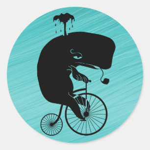 Sticker Rond Baleine à vélo Vintage
