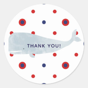 Sticker Rond Baleine aquarelle gris nautique points rouges bleu