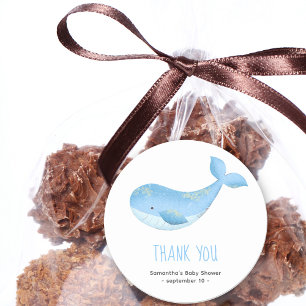 Sticker Rond Baleine aquarelle - merci pour la baby shower