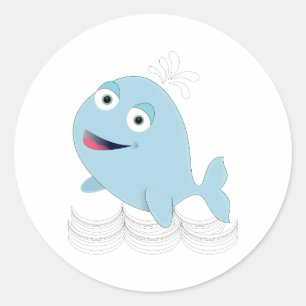 Sticker Rond Baleine bleue