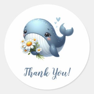 Sticker Rond Baleine bleue avec Merci de tournesol