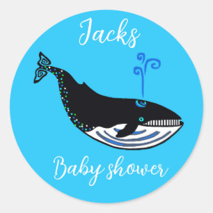 Sticker Rond BALEINE Bleue Cute - Animal - Baby shower - Person