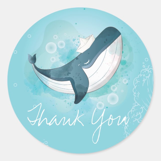 Sticker Rond Baleine d'anniversaire Merci (Devant)