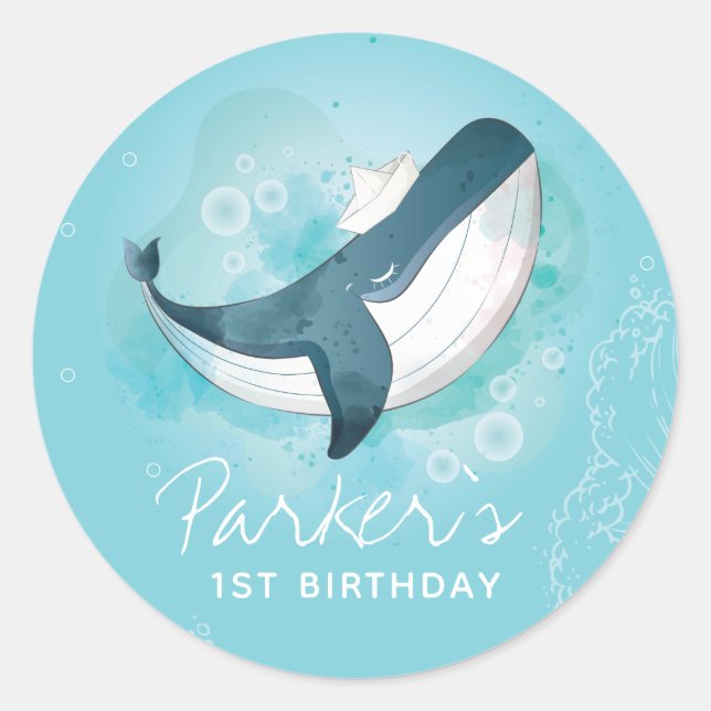 Sticker Rond Baleine d'anniversaire personnalisée (Devant)