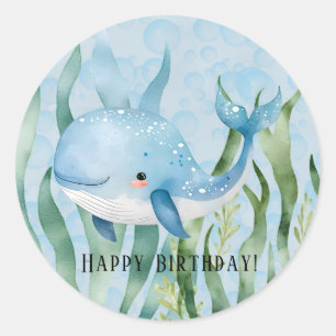 Sticker Rond Baleine D'Un Bon Anniversaire Fête