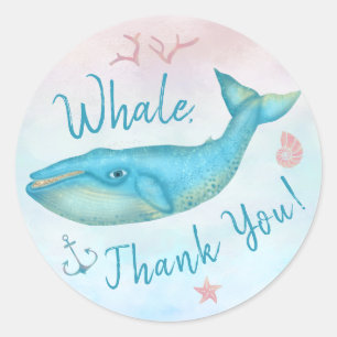 Sticker Rond Baleine Merci Plage Nautique Turquoise Océan Bleu 