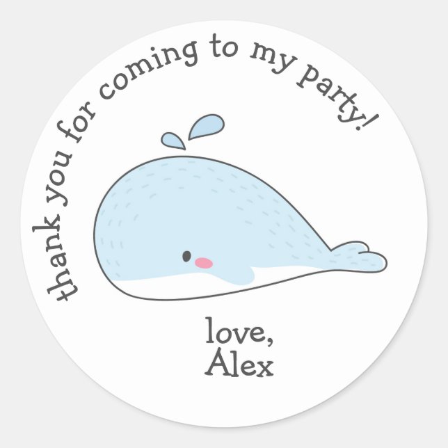 Sticker Rond Baleine mignonne - Merci Anniversaire de enfant (Devant)