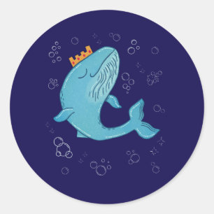 Sticker Rond Baleine Roi avec Couronne Art folklorique océani