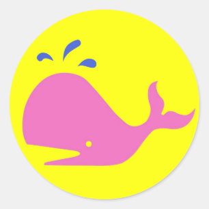 Sticker Rond Baleine Singletons_pink d'Andy, bleu sur le jaune