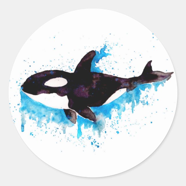 Sticker Rond Baleine tueuse aquarelle (Devant)