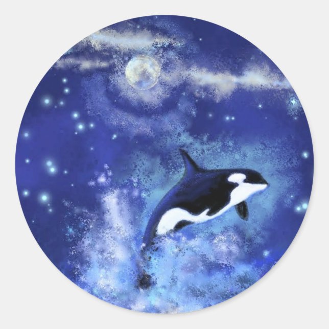 Sticker Rond Baleine tueuse en Pleine lune - Dessin artistique (Devant)