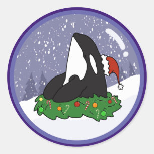 Sticker Rond Baleine tueuse Orca Christmas