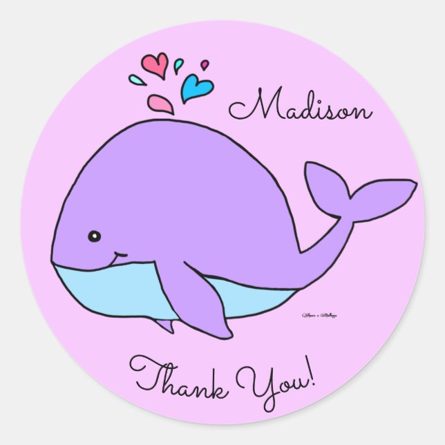 Sticker Rond Baleine violette de Kawaii Customisée (Devant)