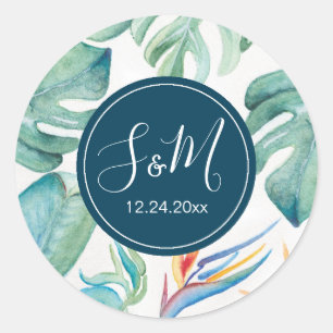 Sticker Rond Balise Aquarelle tropicale Faveur botanique