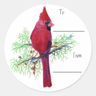 Sticker Rond Balise cadeau Cardinal de Noël