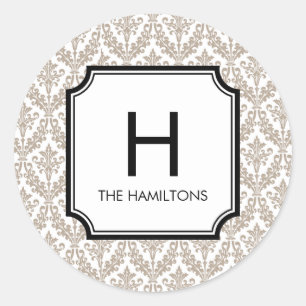 Sticker Rond Balise cadeau Damask Monogramme Sticker/Sticker Fa