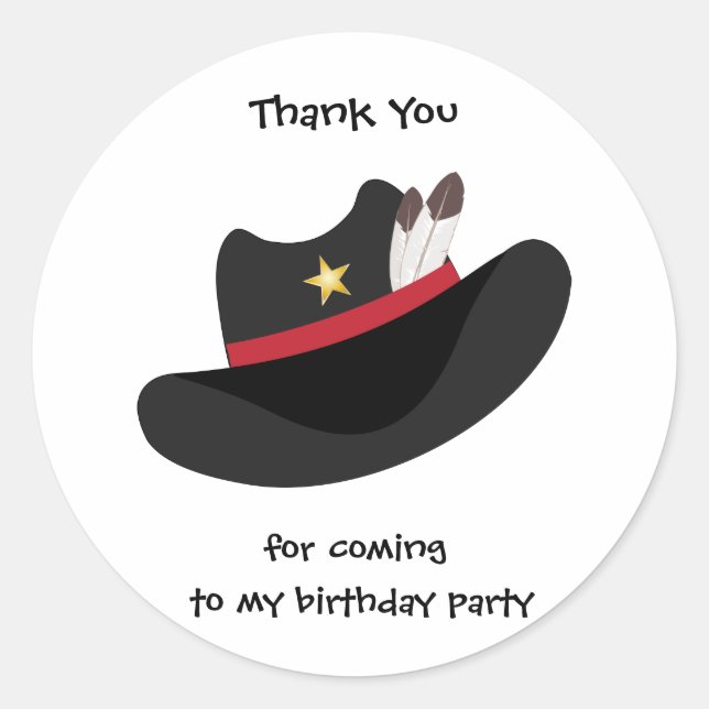 Sticker Rond Balise cadeau d'anniversaire Merci Cowboy (Devant)