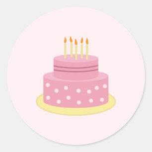 Sticker Rond Balise cadeau de gâteau d'anniversaire rose joyeux