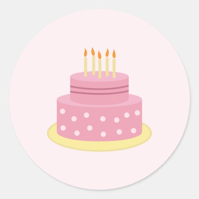 Sticker Rond Balise cadeau de gâteau d'anniversaire rose joyeux (Devant)
