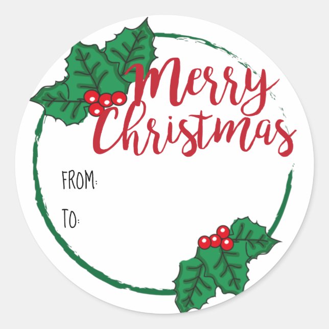 Sticker Rond Balise cadeau de joyeux Noël Holly Berries (Devant)