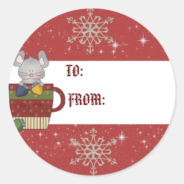 Sticker Rond Balise cadeau de la souris Noël (Devant)