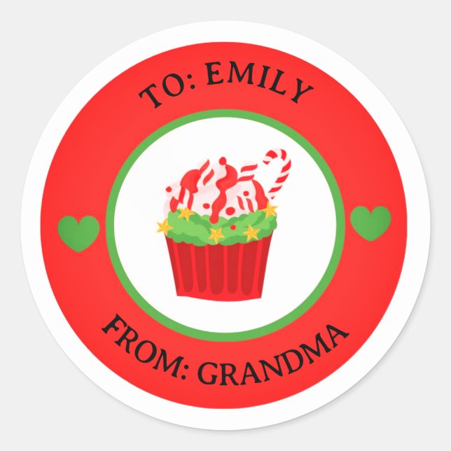 Sticker Rond Balise cadeau de Noël Cute Cupcake À & De (Devant)