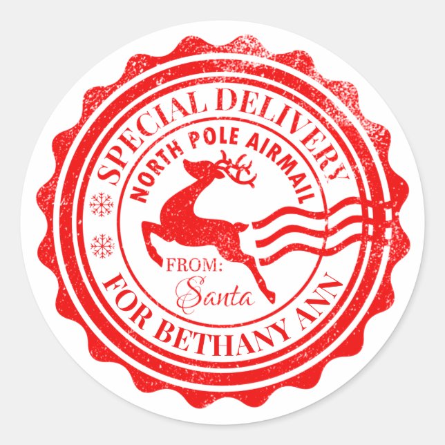 Sticker Rond Balise cadeau de Noël de livraison spéciale de Pèr (Devant)