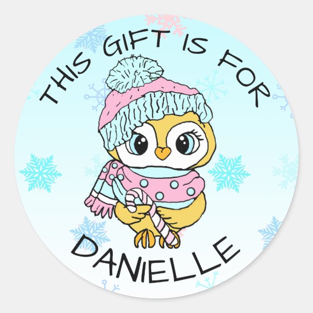 Sticker Rond Balise cadeau de Noël de pingouin à main mignonne (Devant)