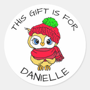 Sticker Rond Balise cadeau de Noël de pingouin à main mignonne