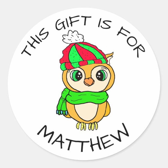 Sticker Rond Balise cadeau de Noël de pingouin à main mignonne (Devant)