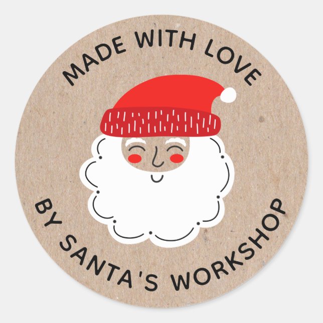 Sticker Rond Balise cadeau de Noël Fabriqué avec amour (Devant)