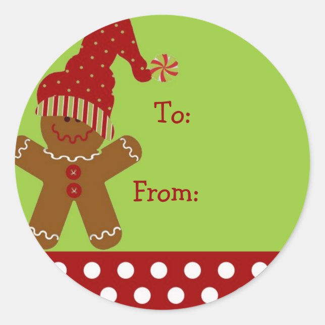 Sticker Rond Balise cadeau de Noël homme pain d'épices (Devant)