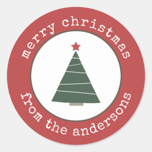 Sticker Rond Balise cadeau de Noël Joyeux Arbre