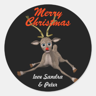 Sticker Rond Balise cadeau de Noël personnalisé Rudolph Black