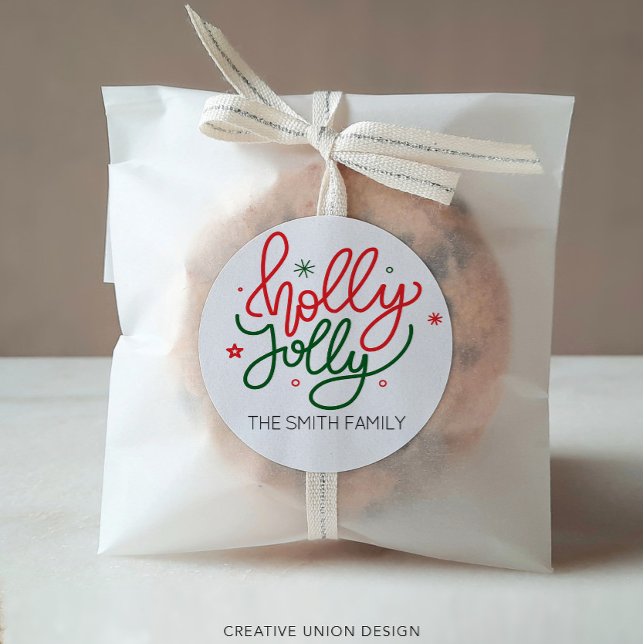 Sticker Rond Balise cadeau de Noël personnalisée Holly Jolly (Créateur téléchargé)