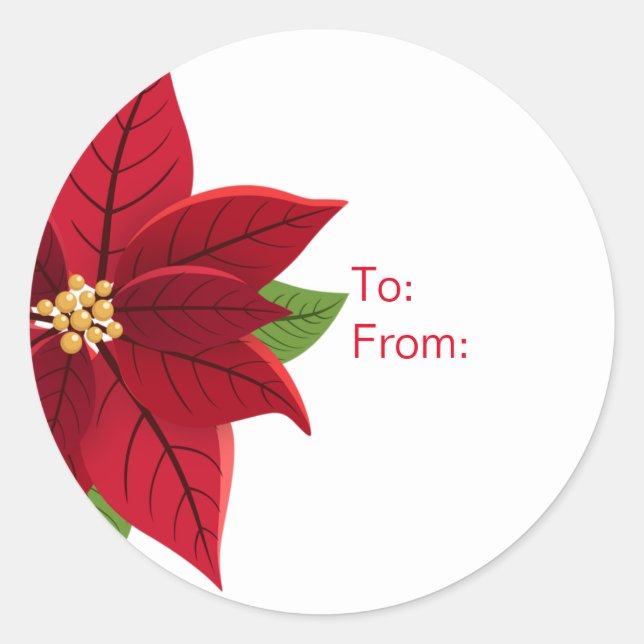 Sticker Rond Balise cadeau de Noël Poinsettia (Devant)