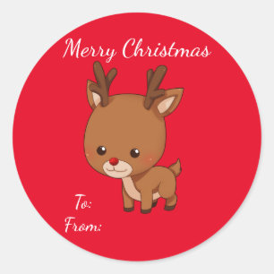 Sticker Rond Balise cadeau de Noël Reindeer