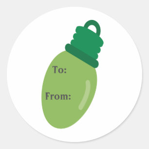 Sticker Rond Balise cadeau de Noël verte en ampoule